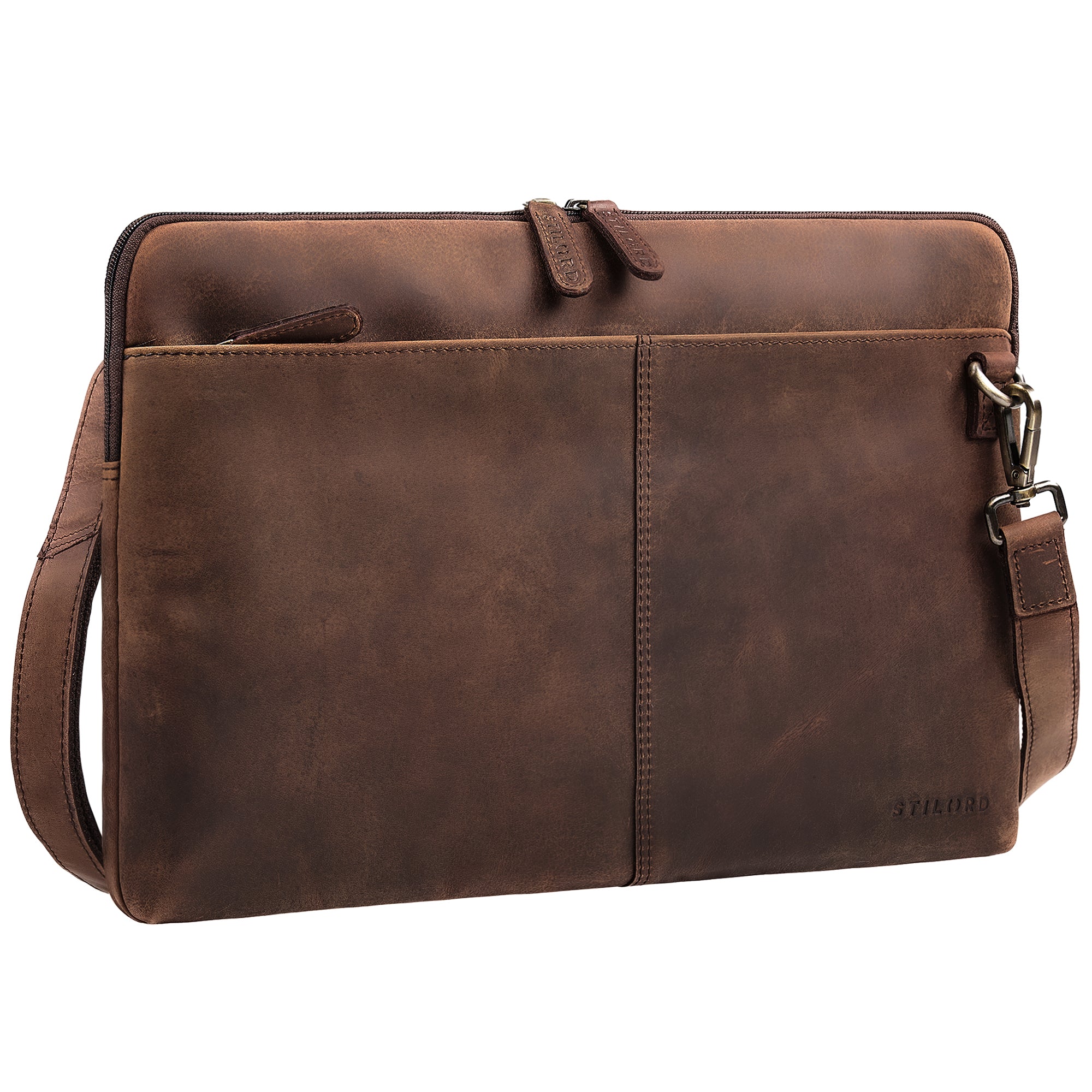 Schlanke Vintage Laptoptasche 15.6 Zoll Dunkelbraun mit abnehmbaren Schultergurt