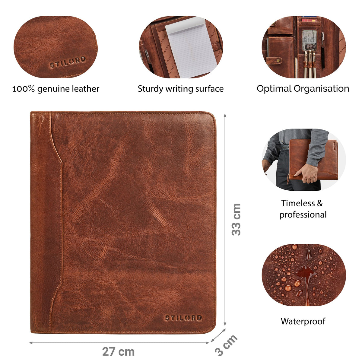 genuine leather folio a4 cognac