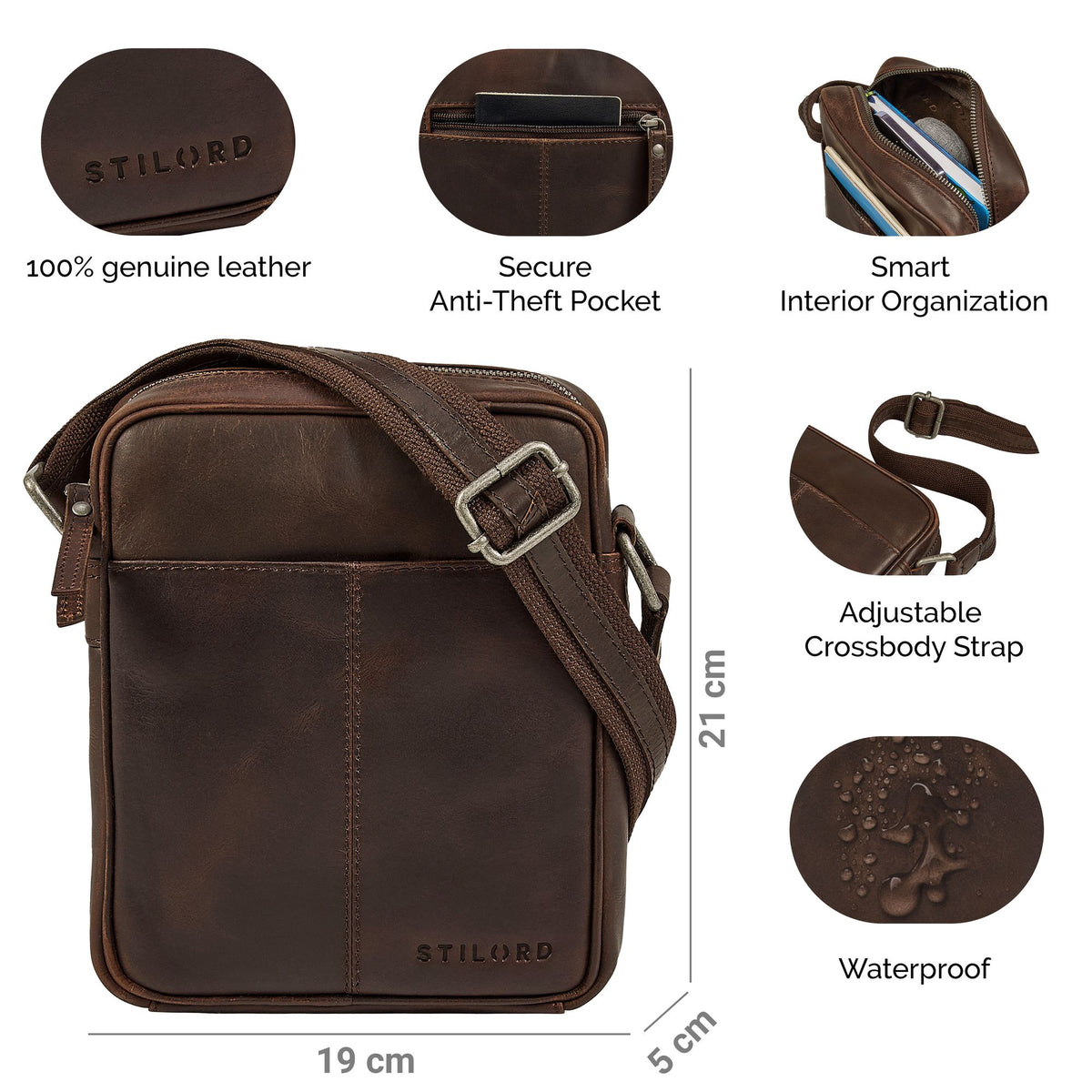 genuine leather shoulder bag men brown