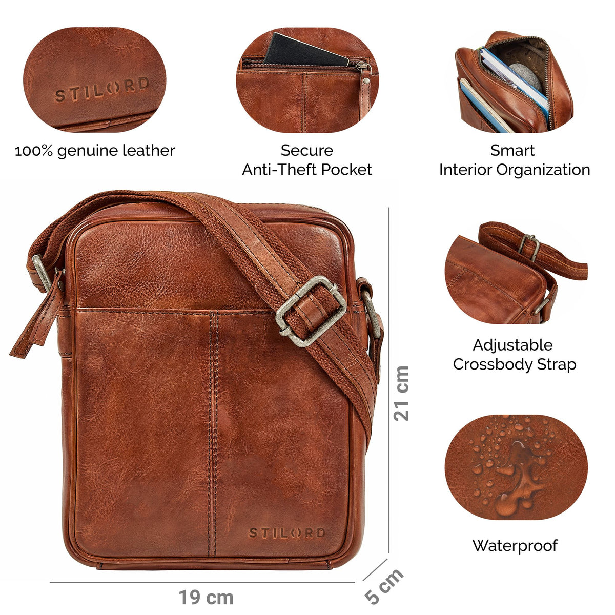 genuine leather travel bag for men small cognac
